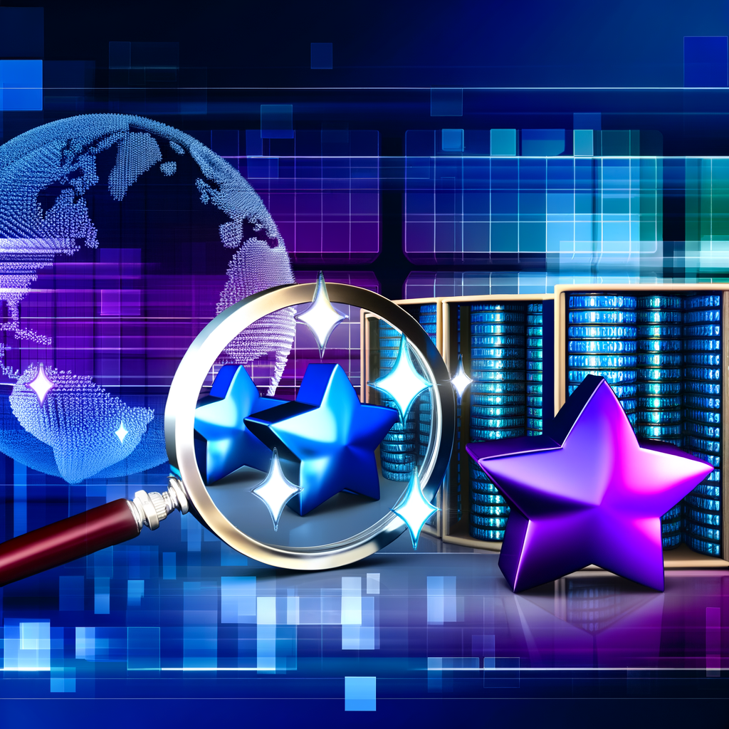 Digital dashboard showing global web hosting performance with stars and server speed icons