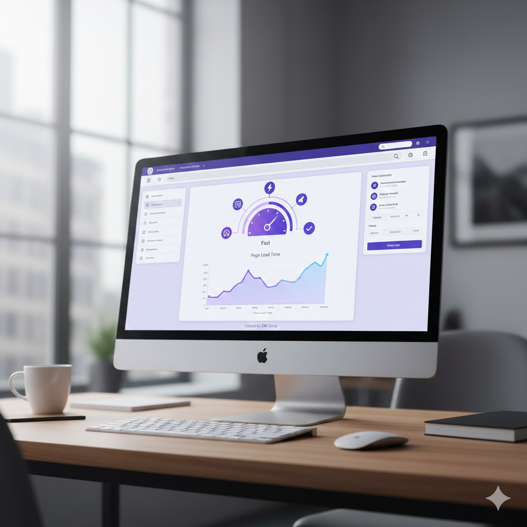 WordPress speed optimization dashboard showing website performance improvement with caching and hosting upgrades.